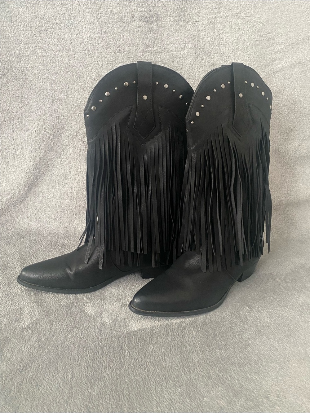 SheSole Women’s Fringe Western Boots Wide Calf Black Studded Cowboy Boots Sz 42 - Picture 4 of 9